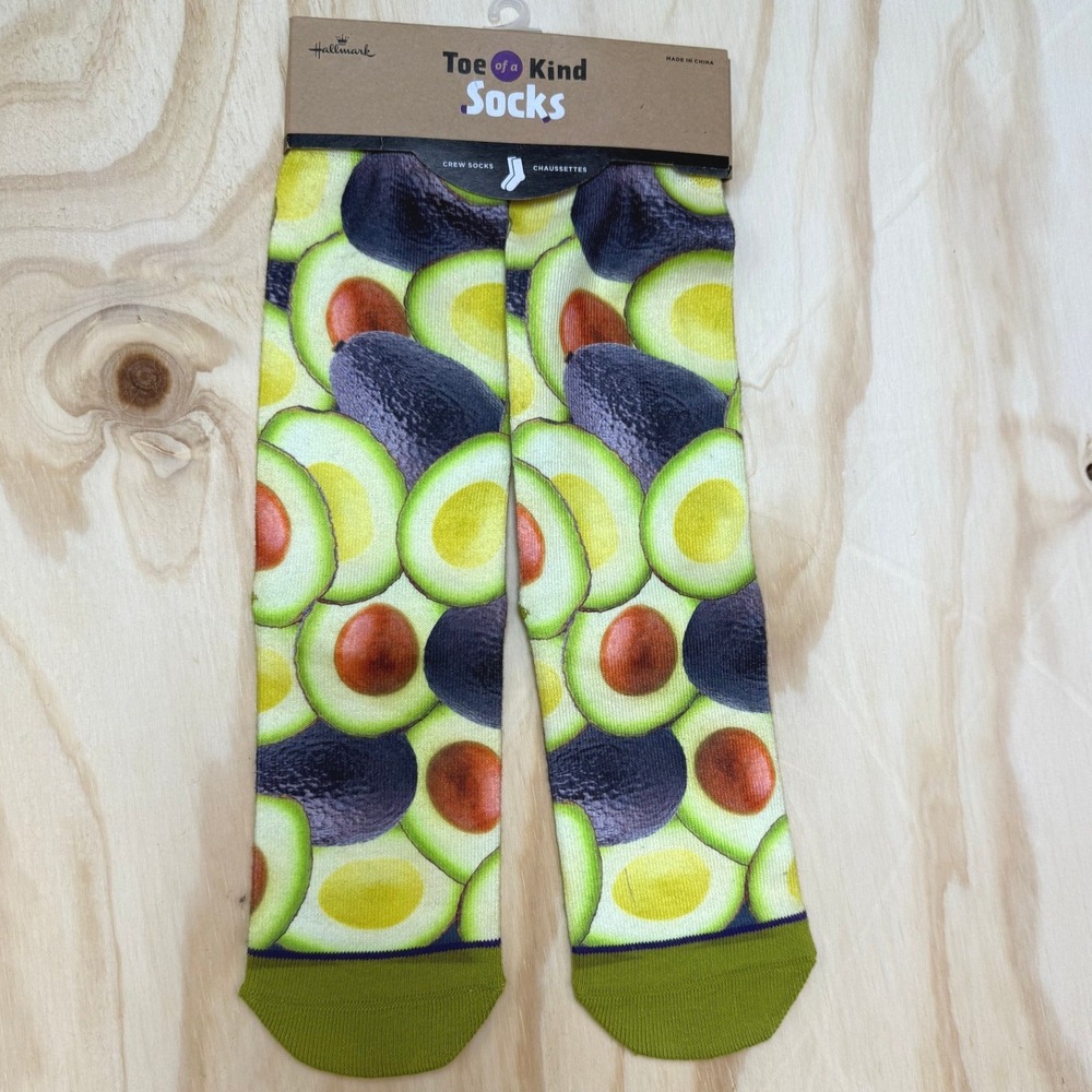 Hallmark Toe of a Kind Avocado Crew Socks Novelty Food Print Green One Size NEW